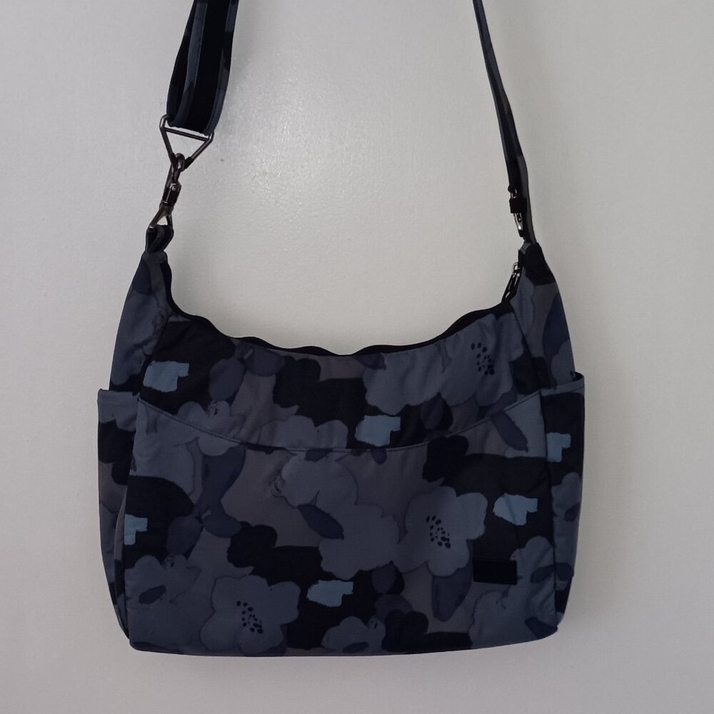 Pacsafe Gray and Blue Crossbody Bag with Camouflage Pattern